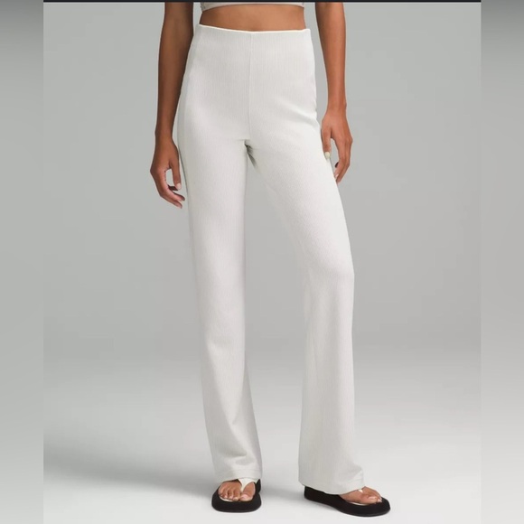 Lululemon Brushed Softstreme Ribbed Zip Flared Pant 32.5" Bone Preppy Bohemian - Picture 2 of 16